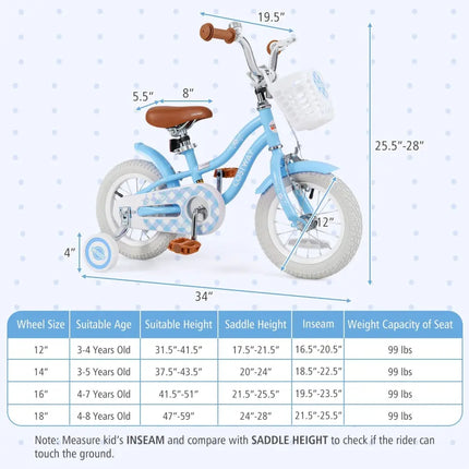 12 Inch Kids Bike with Adjustable Handlebar and Seat for 3 - 4 Year Old - Oasis Home Essentials
