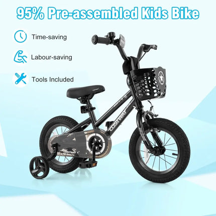 12 Inch Kids Bike with Basket and Training Wheels for Children Aged 3 - 5 Years Old - Oasis Home Essentials