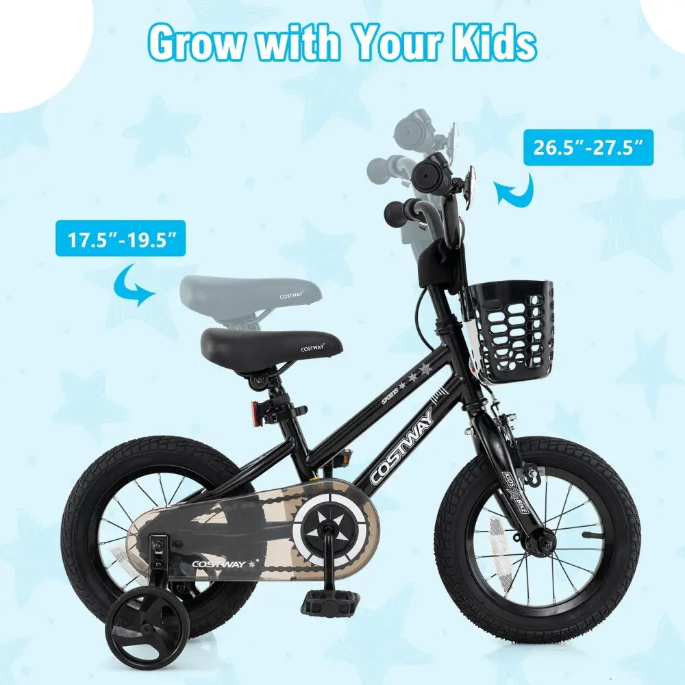 12 Inch Kids Bike with Basket and Training Wheels for Children Aged 3 - 5 Years Old - Oasis Home Essentials