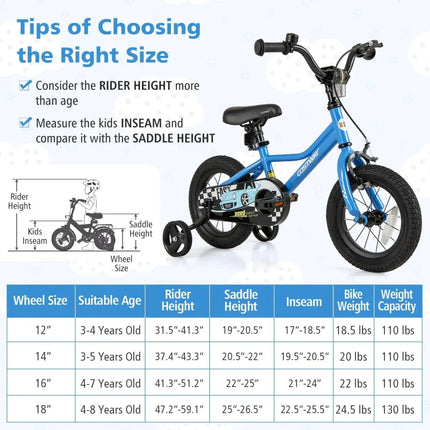 12 Inch Kids Bike with Removable Training Wheels for Aged 3 - 4 Years Old - Oasis Home Essentials