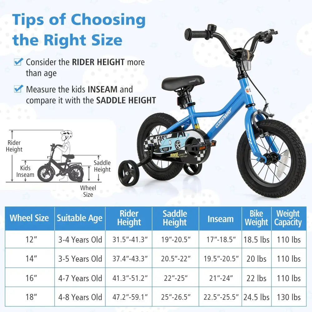 12 Inch Kids Bike with Removable Training Wheels for Aged 3 - 4 Years Old - Oasis Home Essentials