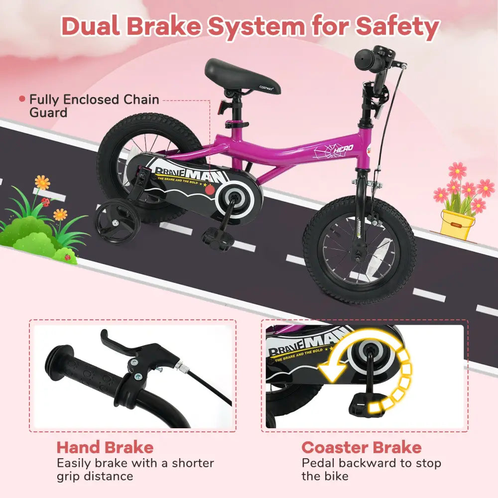12-Inch Kids Bike with Removable Training Wheels Pink-Brave Hero - Kids Bike