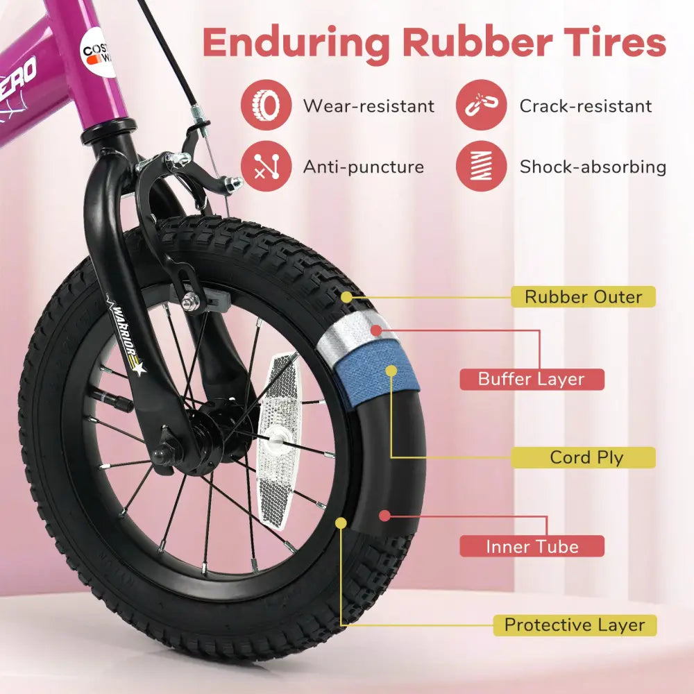 12-Inch Kids Bike with Removable Training Wheels Pink-Brave Hero - Kids Bike
