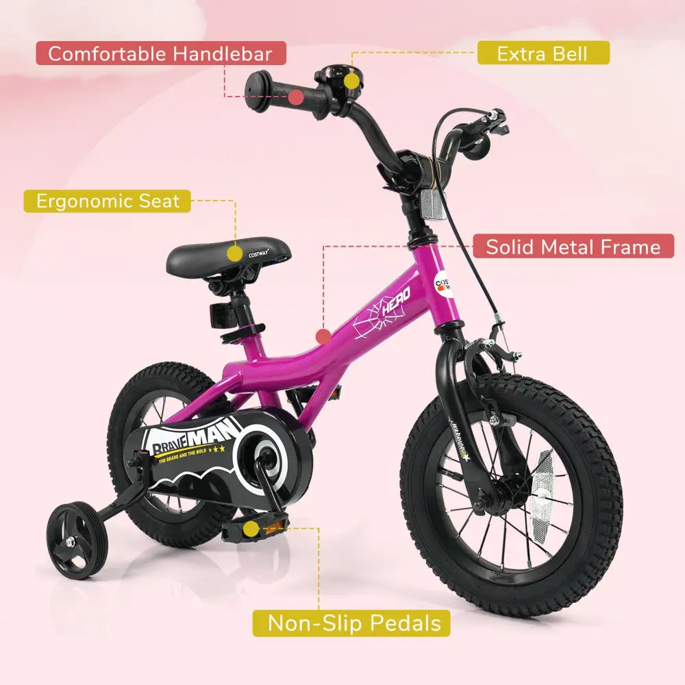 12-Inch Kids Bike with Removable Training Wheels Pink-Brave Hero - Kids Bike