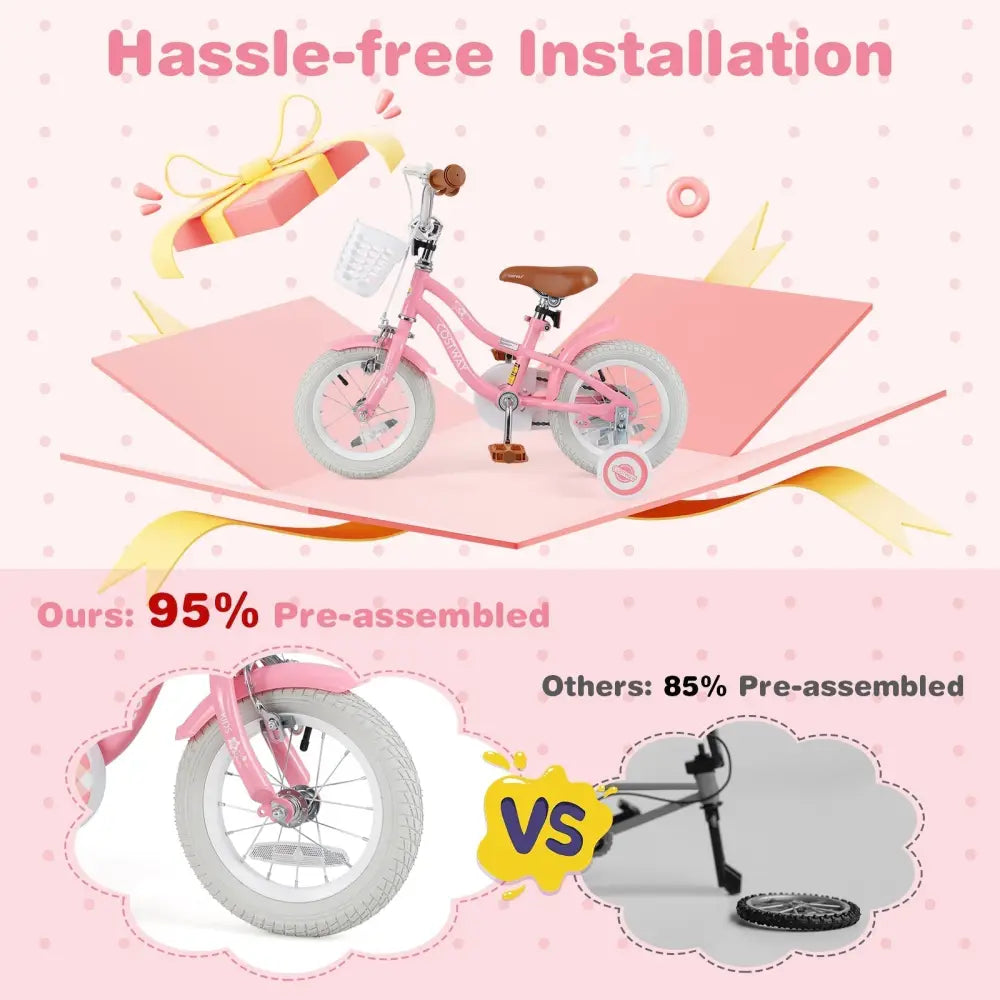 12 Inch Kids Bike with Training Wheels and Basket for Boys Girls 3 - 4 Years Old - Oasis Home Essentials