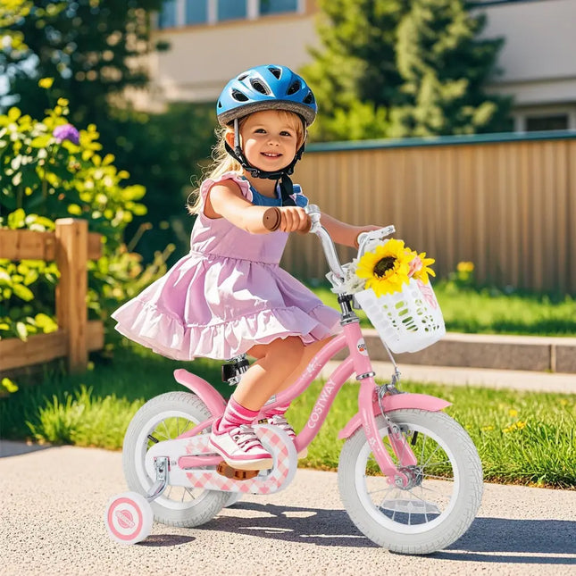 12 Inch Kids Bike with Training Wheels and Basket for Boys Girls 3 - 4 Years Old - Oasis Home Essentials