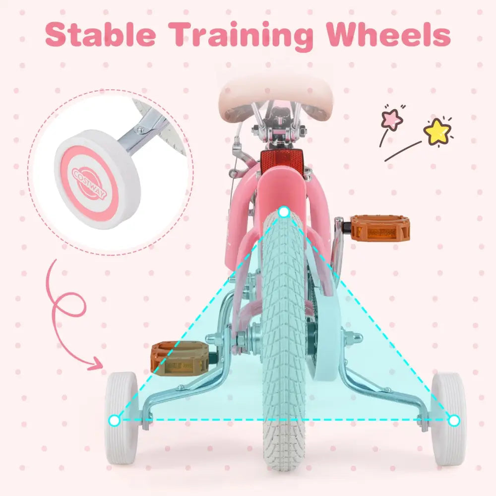 12 Inch Kids Bike with Training Wheels and Basket for Boys Girls 3-4 Years Old - Peach - Kids Bike