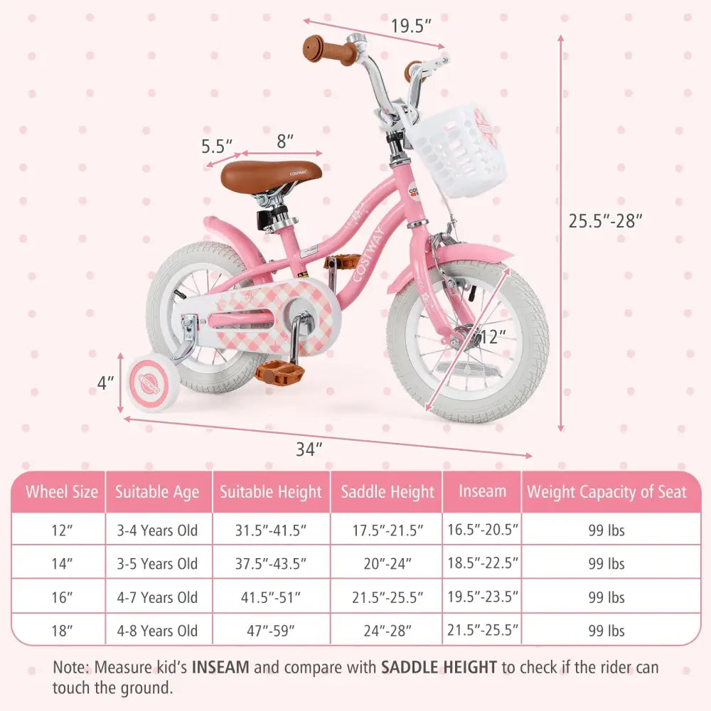 12 Inch Kids Bike with Training Wheels and Basket for Boys Girls 3 - 4 Years Old - Oasis Home Essentials