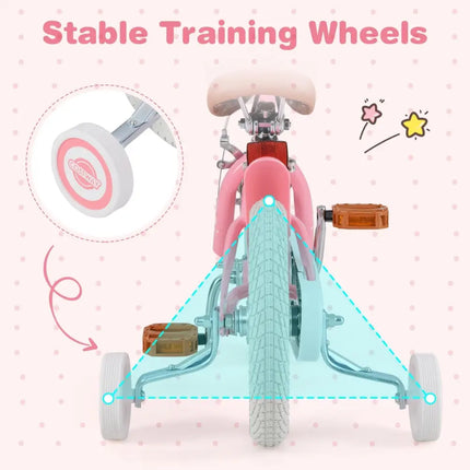 12 Inch Kids Bike with Training Wheels and Basket for Boys Girls 3 - 4 Years Old - Oasis Home Essentials