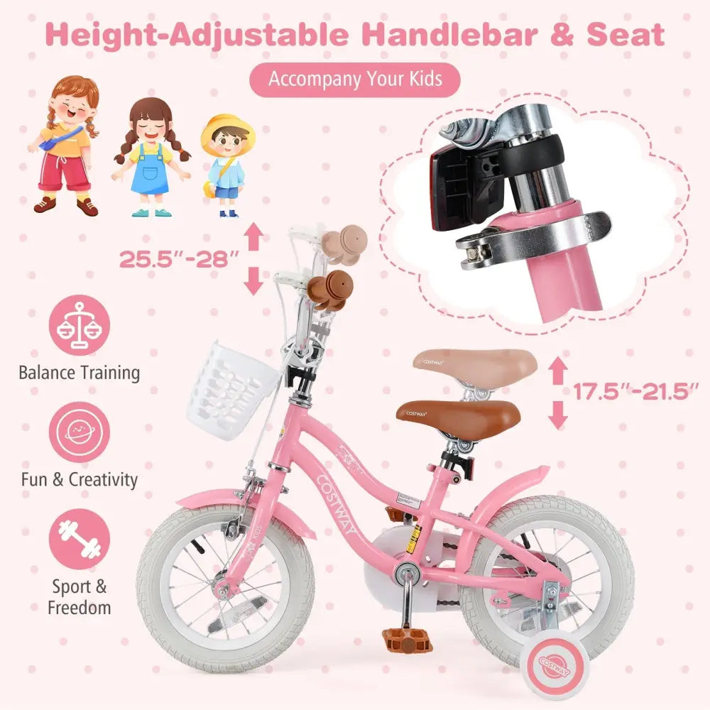 12 Inch Kids Bike with Training Wheels and Basket for Boys Girls 3 - 4 Years Old - Oasis Home Essentials