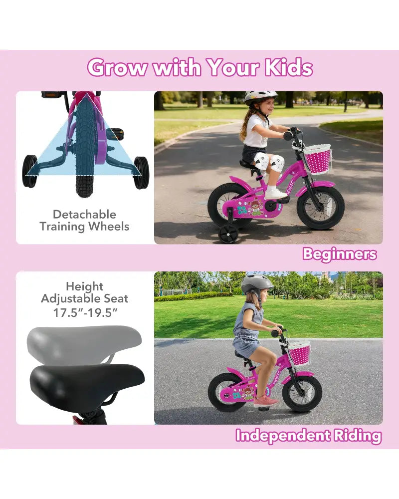 12 Inch Kids Bike with Training Wheels for Aged 3-4 Years Old - Magic Rose - Rose Red - Kids Bike