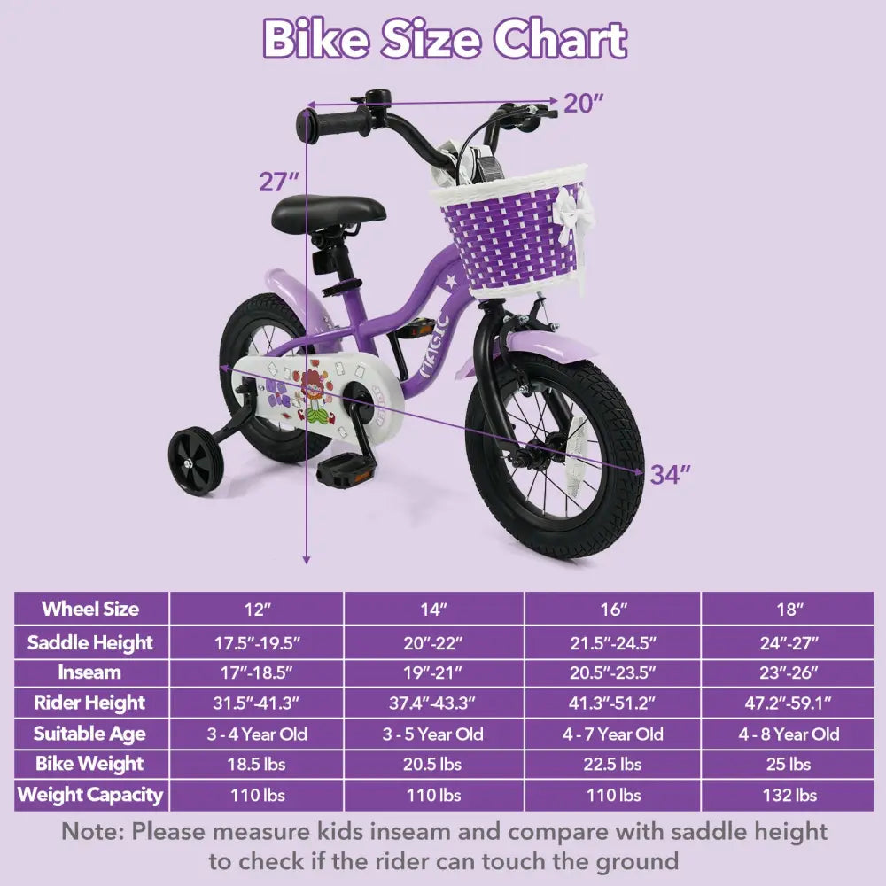 12 Inch Kids Bike with Training Wheels for Aged 3-4 Years Old - Magic Purple - Purple - Kids Bike