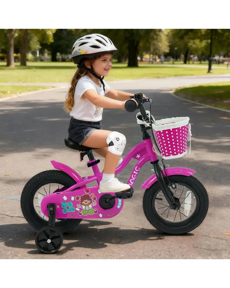 12 Inch Kids Bike with Training Wheels for Aged 3-4 Years Old - Magic Rose - Rose Red - Kids Bike
