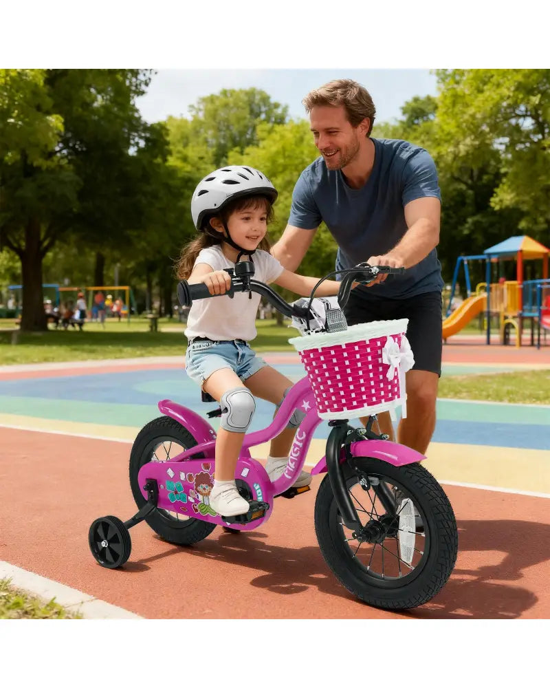 12 Inch Kids Bike with Training Wheels for Aged 3-4 Years Old - Magic Rose - Rose Red - Kids Bike