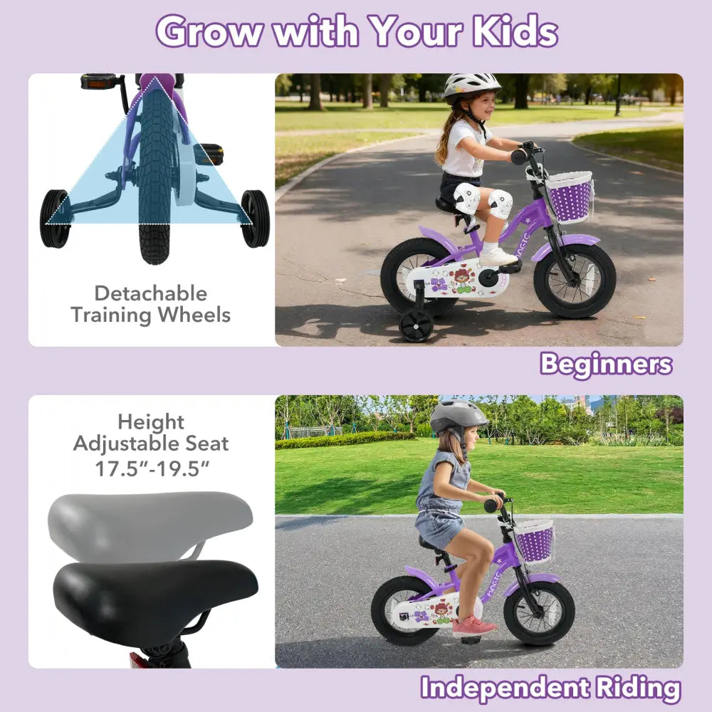 12 Inch Kids Bike with Training Wheels for Aged 3-4 Years Old - Magic Purple - Purple - Kids Bike