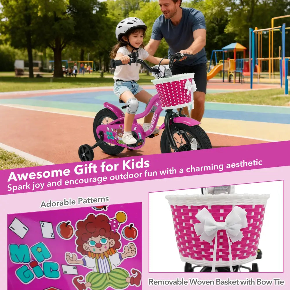 12 Inch Kids Bike with Training Wheels for Aged 3-4 Years Old - Magic Rose - Rose Red - Kids Bike