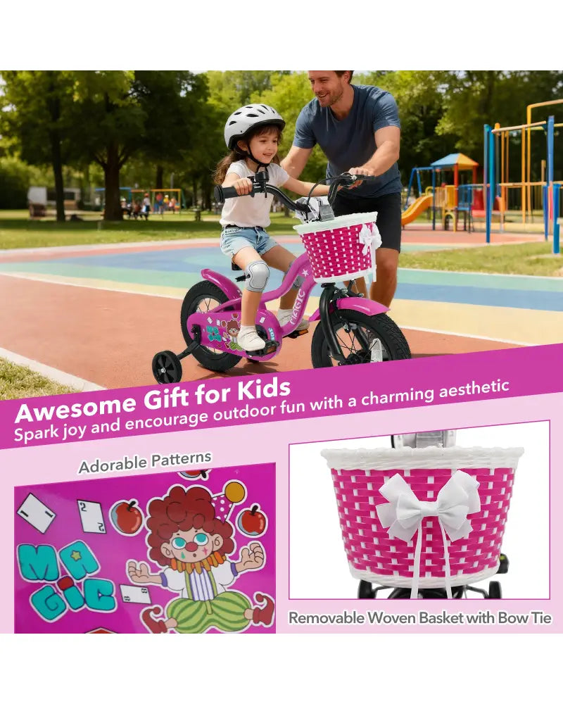 12 Inch Kids Bike with Training Wheels for Aged 3-4 Years Old - Magic Rose - Rose Red - Kids Bike