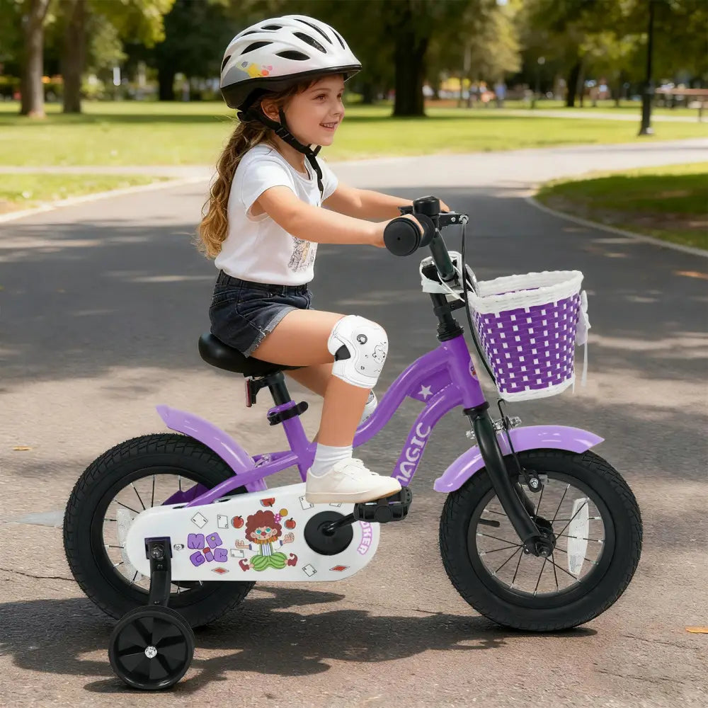 12 Inch Kids Bike with Training Wheels for Aged 3-4 Years Old - Magic Purple - Purple - Kids Bike