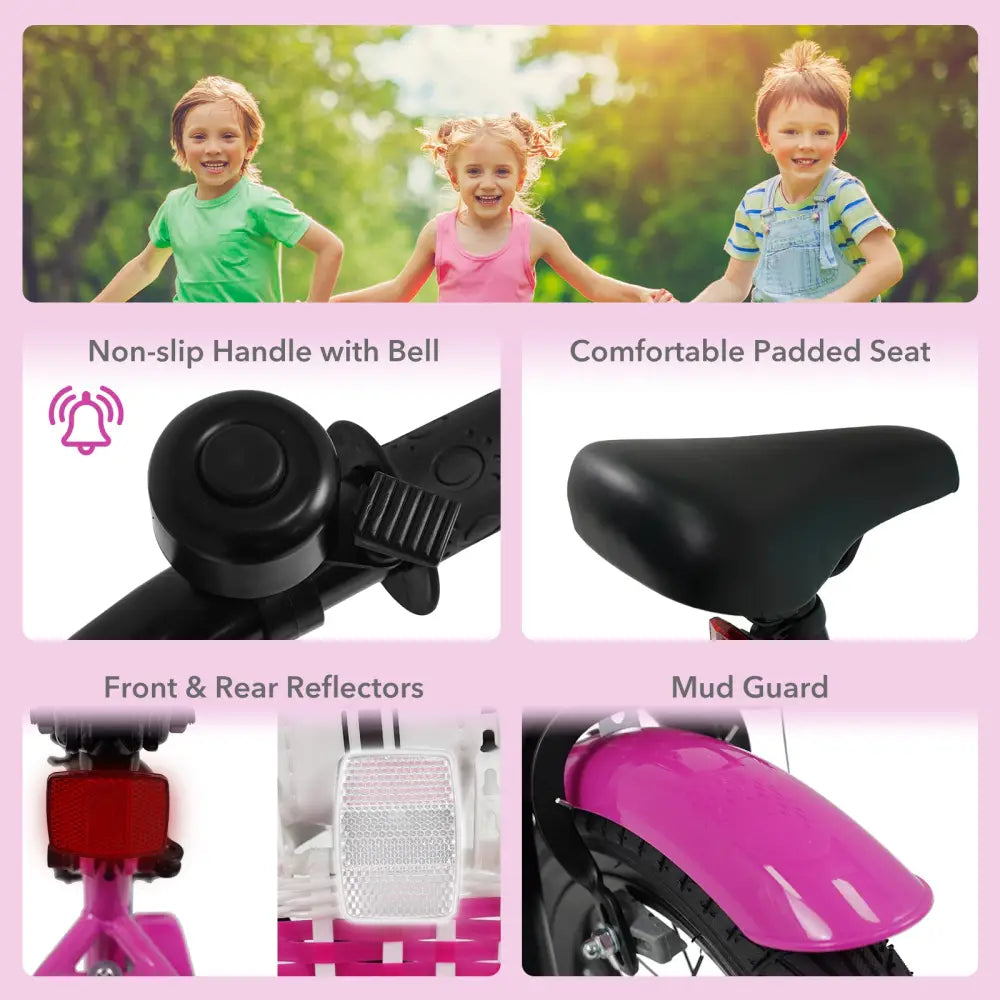 12 Inch Kids Bike with Training Wheels for Aged 3-4 Years Old - Magic Rose - Rose Red - Kids Bike