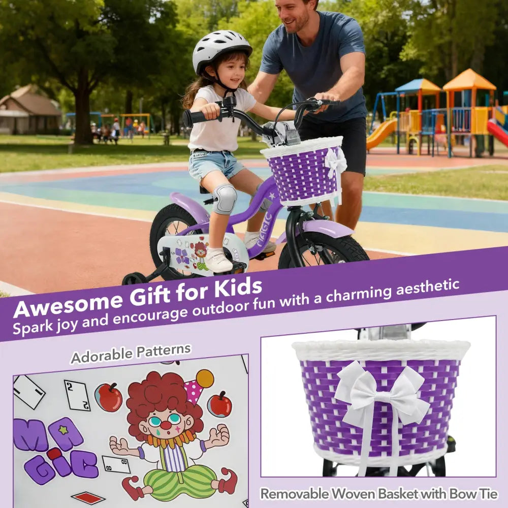 12 Inch Kids Bike with Training Wheels for Aged 3-4 Years Old - Magic Purple - Purple - Kids Bike