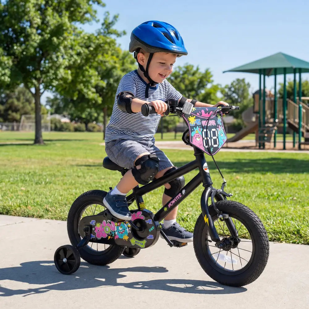 12 Inch Kids Bike with Training Wheels for Ages 3-4 Years Old Black- Street Art Time - Black - Kids Bike