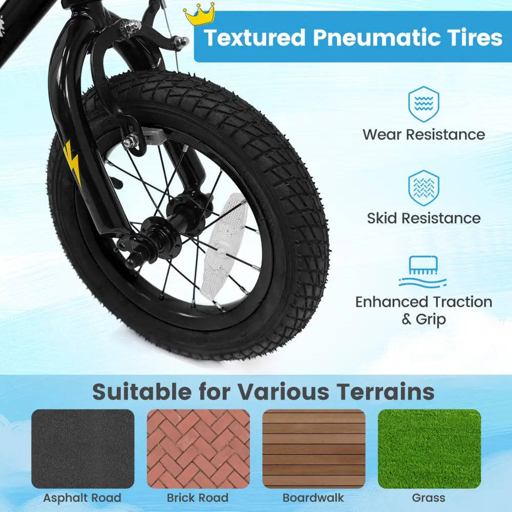12 Inch Kids Bike with Training Wheels for Ages 3-4 Years Old Black- Street Art Time - Black - Kids Bike