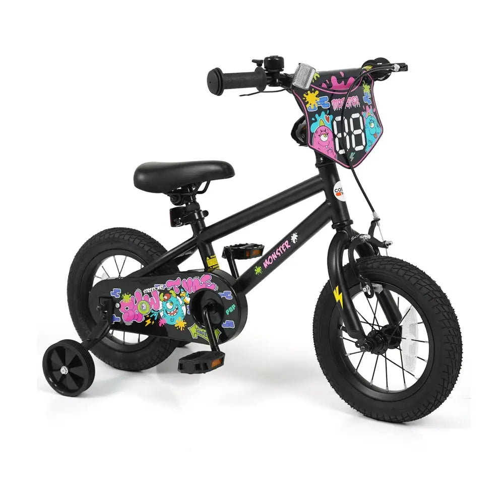 12 Inch Kids Bike with Training Wheels for Ages 3-4 Years Old Black- Street Art Time - Black - Kids Bike