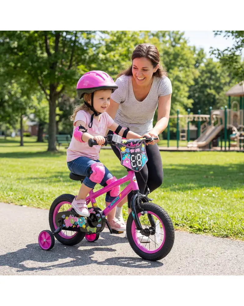 12 Inch Kids Bike with Training Wheels for Ages 3-4 Years Old Pink- Street Art Time - Pink - Kids Bike