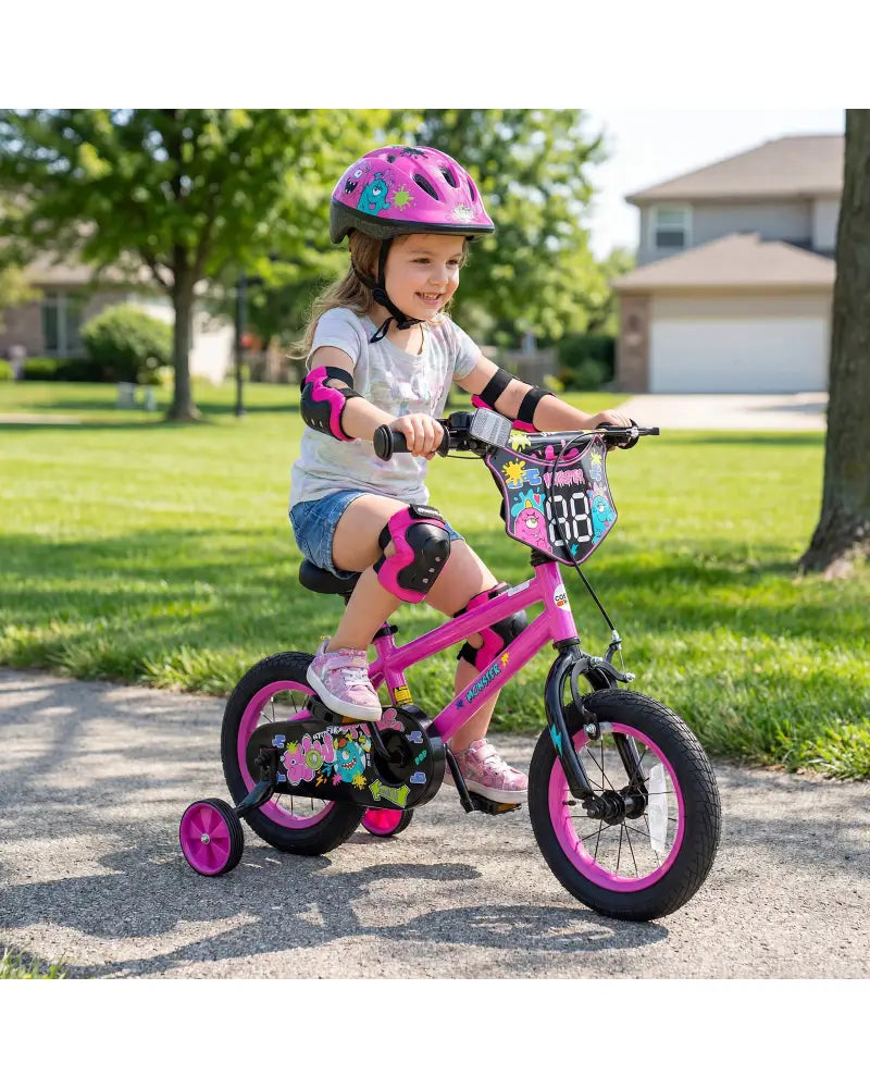 12 Inch Kids Bike with Training Wheels for Ages 3-4 Years Old Pink- Street Art Time - Pink - Kids Bike
