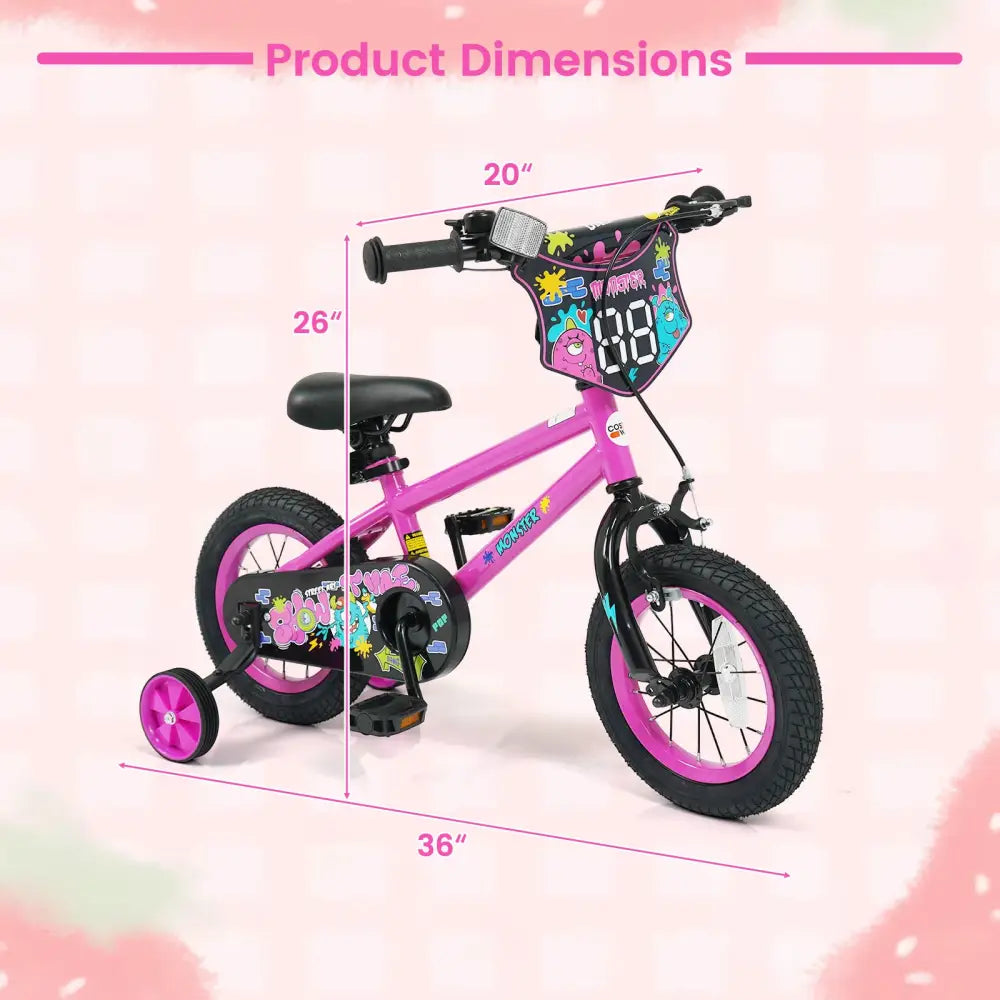 12 Inch Kids Bike with Training Wheels for Ages 3-4 Years Old Pink- Street Art Time - Pink - Kids Bike
