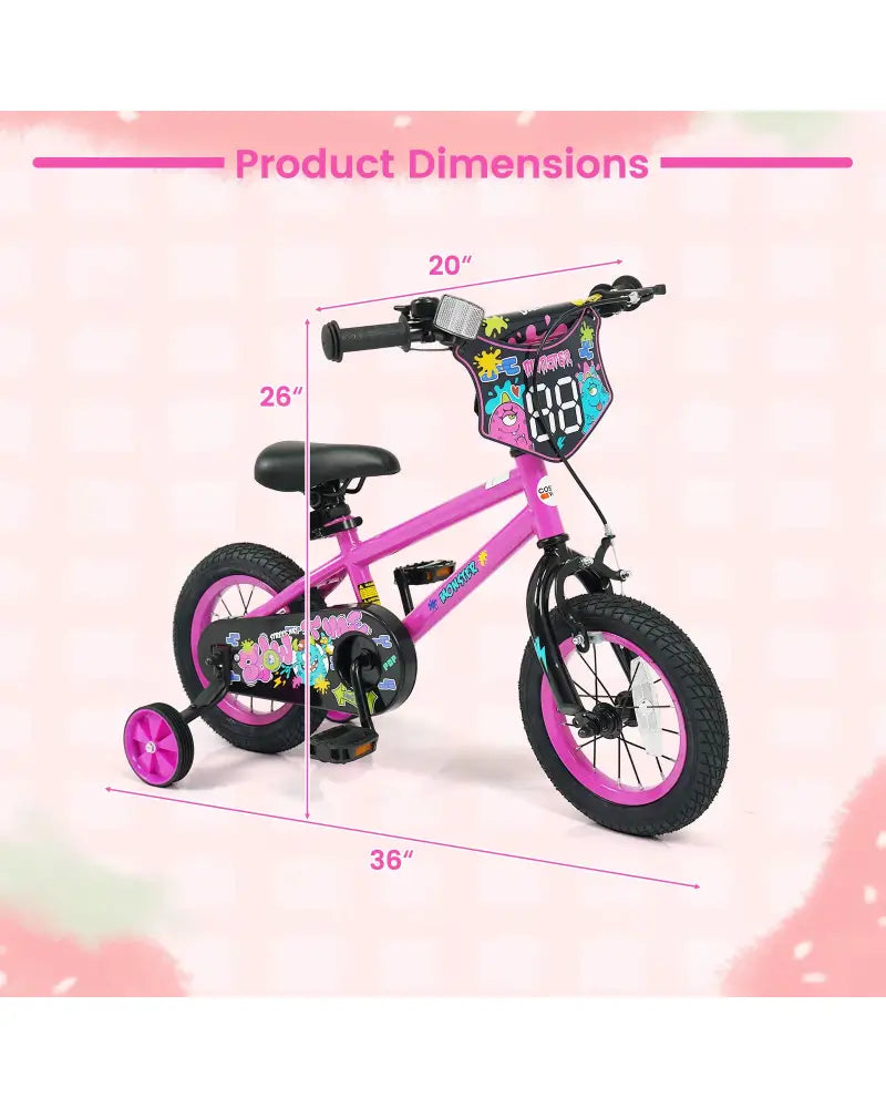 12 Inch Kids Bike with Training Wheels for Ages 3-4 Years Old Pink- Street Art Time - Pink - Kids Bike