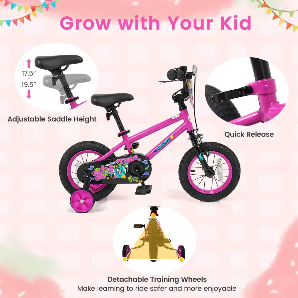 12 Inch Kids Bike with Training Wheels for Ages 3-4 Years Old Pink- Street Art Time - Pink - Kids Bike