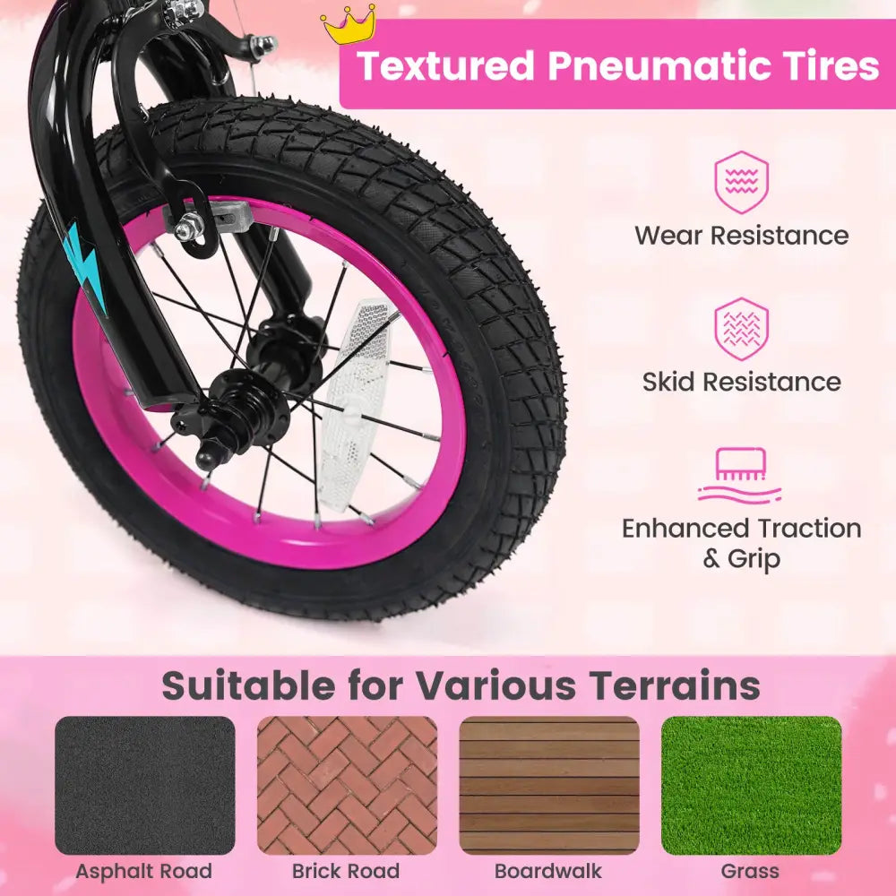 12 Inch Kids Bike with Training Wheels for Ages 3-4 Years Old Pink- Street Art Time - Pink - Kids Bike