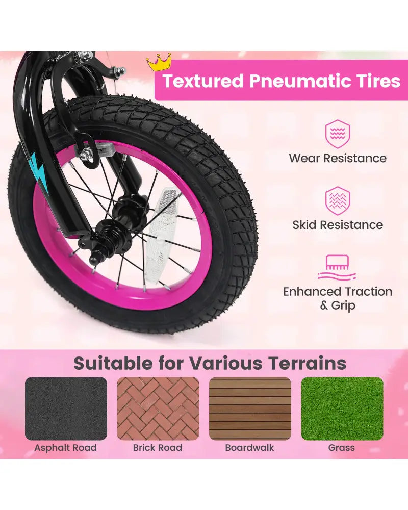 12 Inch Kids Bike with Training Wheels for Ages 3-4 Years Old Pink- Street Art Time - Pink - Kids Bike