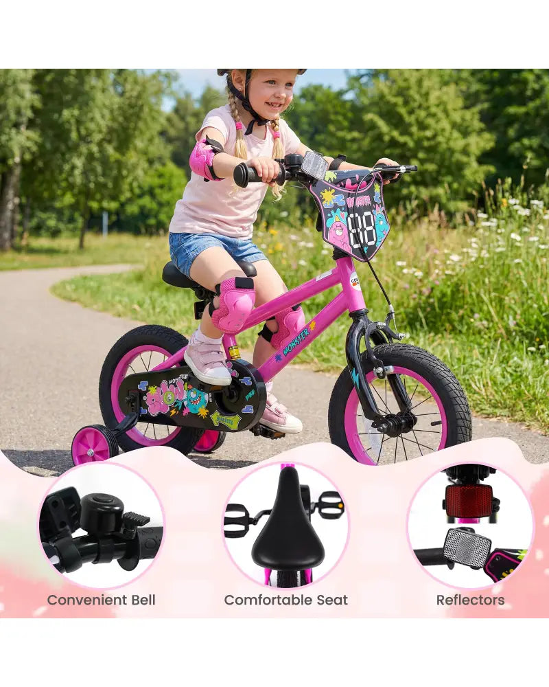 12 Inch Kids Bike with Training Wheels for Ages 3-4 Years Old Pink- Street Art Time - Pink - Kids Bike