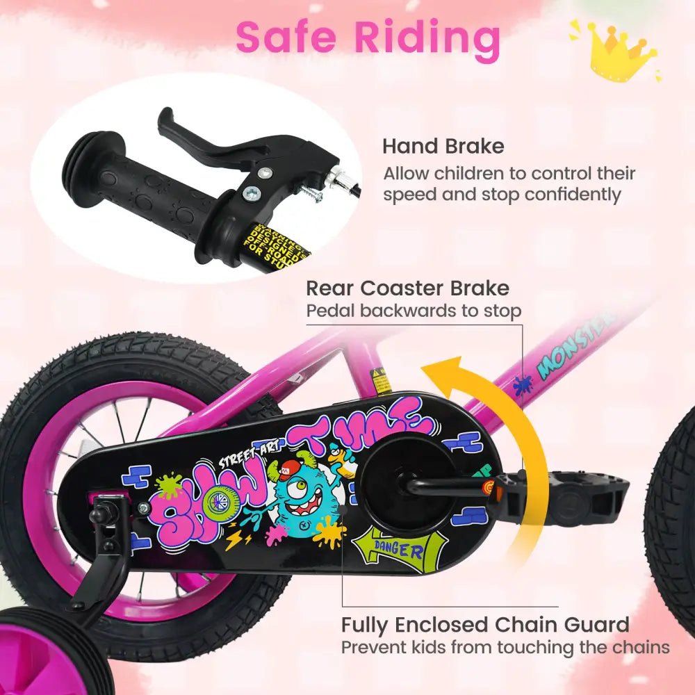 12 Inch Kids Bike with Training Wheels for Ages 3-4 Years Old Pink- Street Art Time - Pink - Kids Bike