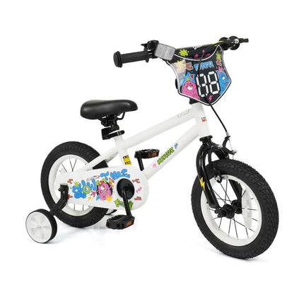 12 Inch Kids Bike with Training Wheels for Ages 3-4 Years Old White- Street Art Time - White - Kids Bike