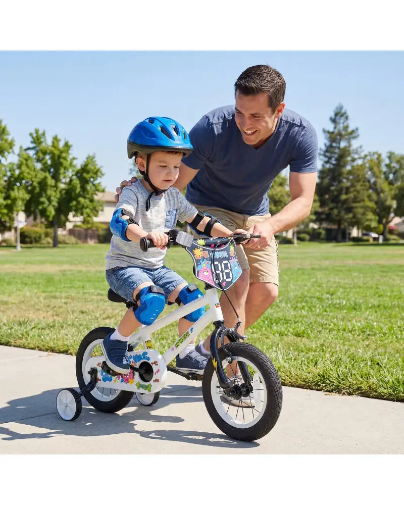 12 Inch Kids Bike with Training Wheels for Ages 3-4 Years Old White- Street Art Time - White - Kids Bike
