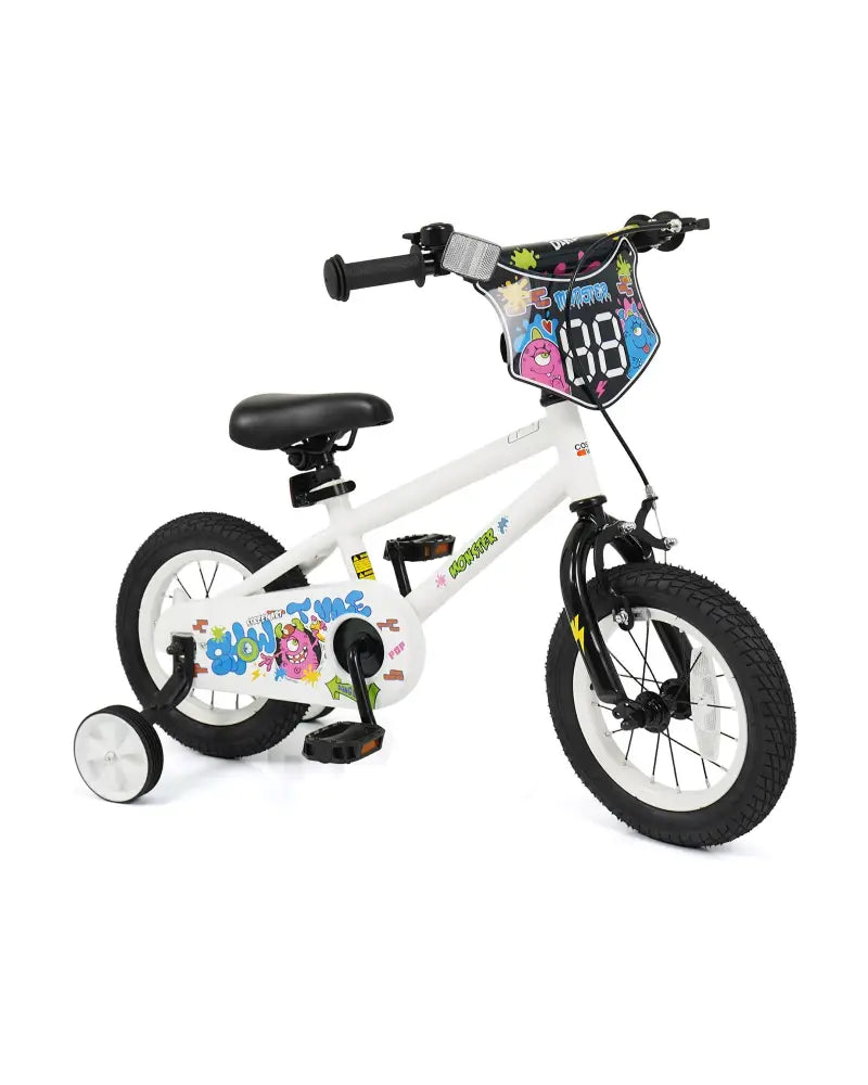 12 Inch Kids Bike with Training Wheels for Ages 3-4 Years Old White- Street Art Time - White - Kids Bike