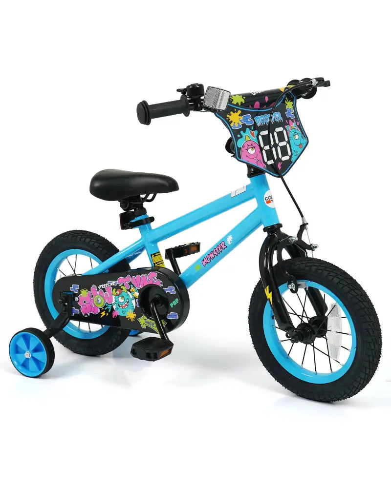 12 Inch Kids Bike with Training Wheels for Ages 3-8 Years Old Blue- Street Art Time - Blue - Kids Bike