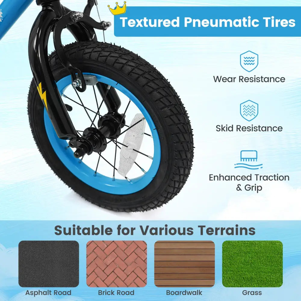 12 Inch Kids Bike with Training Wheels for Ages 3-8 Years Old Blue- Street Art Time - Blue - Kids Bike