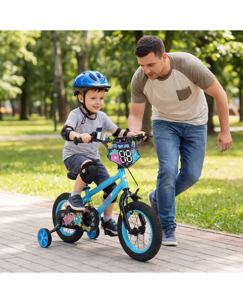 12 Inch Kids Bike with Training Wheels for Ages 3-8 Years Old Blue- Street Art Time - Blue - Kids Bike