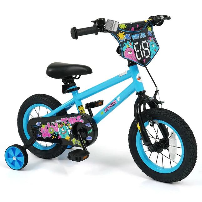 12 Inch Kids Bike with Training Wheels for Ages 3-8 Years Old Blue- Street Art Time - Blue - Kids Bike