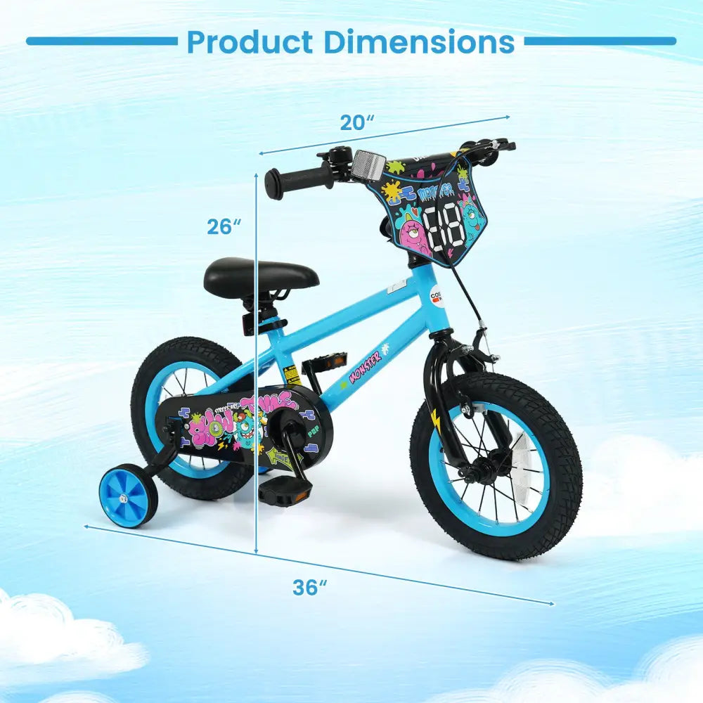 12 Inch Kids Bike with Training Wheels for Ages 3-8 Years Old Blue- Street Art Time - Blue - Kids Bike