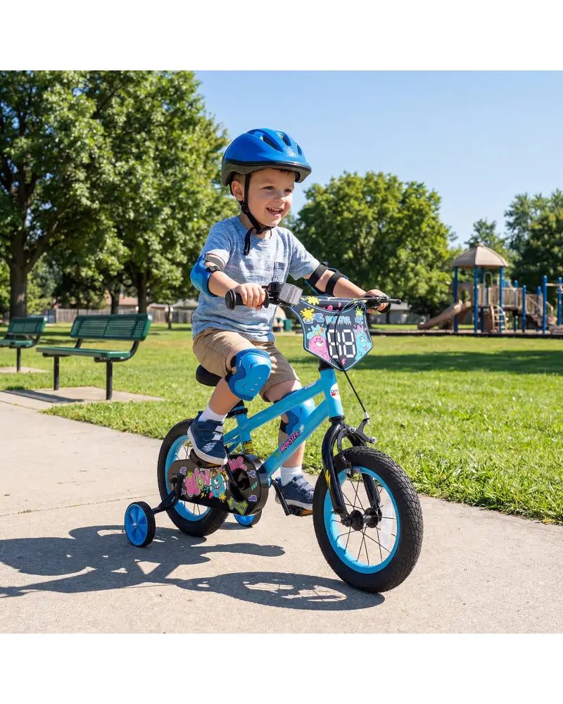 12 Inch Kids Bike with Training Wheels for Ages 3-8 Years Old Blue- Street Art Time - Blue - Kids Bike