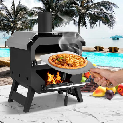 12 Inch Outdoor Pizza Oven with Pizza Stone for Patio Backyard Camping BBQ-Black - Black - Outdoor Grills