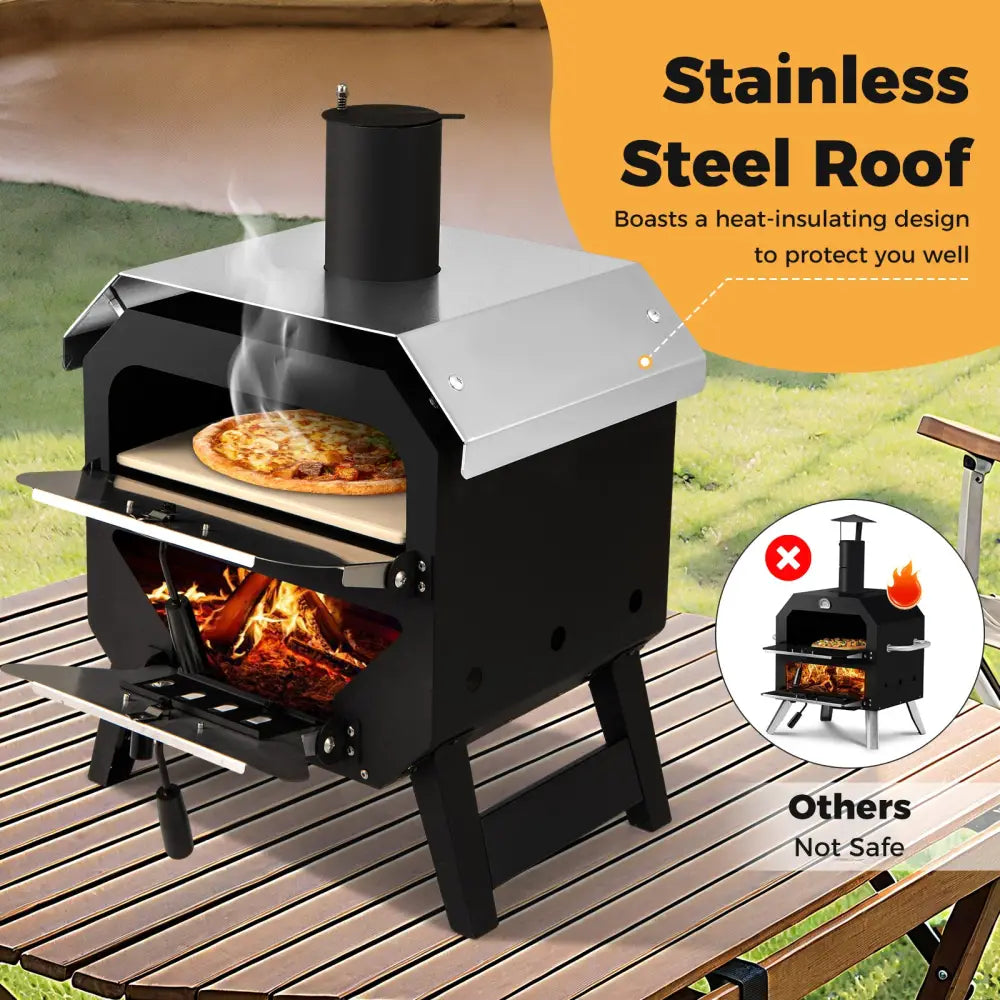 12 Inch Outdoor Pizza Oven with Pizza Stone for Patio Backyard Camping BBQ-Black - Black - Outdoor Grills