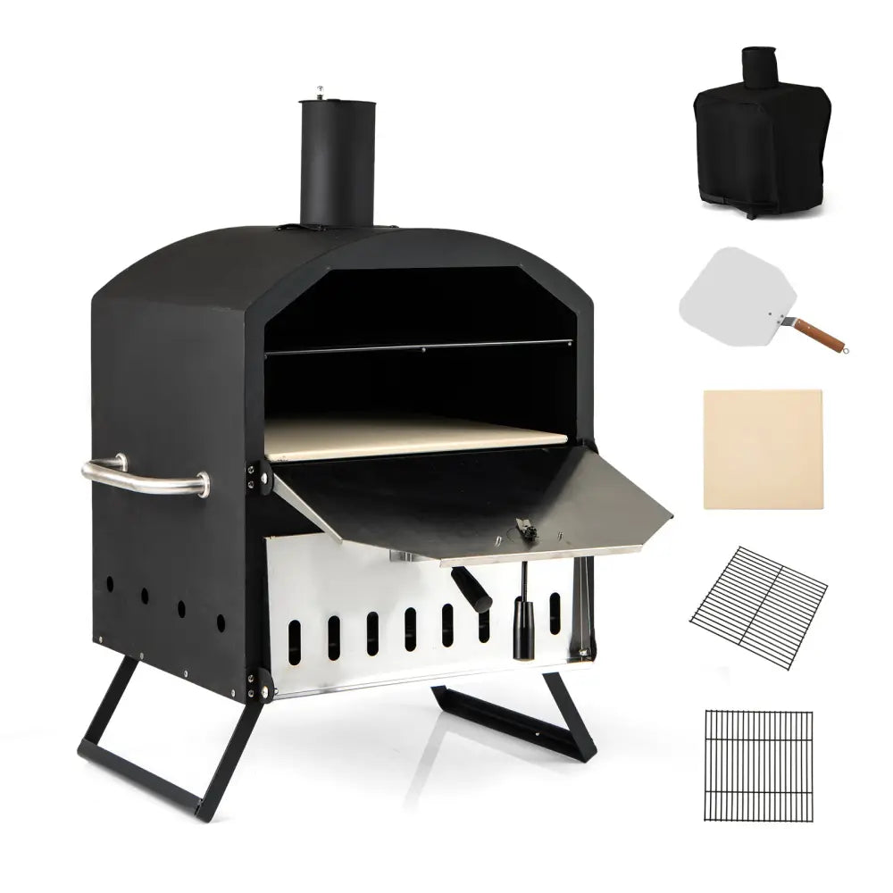 12 Inch Outdoor Pizza Oven with Pizza Stone for Patio Backyard Camping BBQ-Black - Black - Outdoor Grills