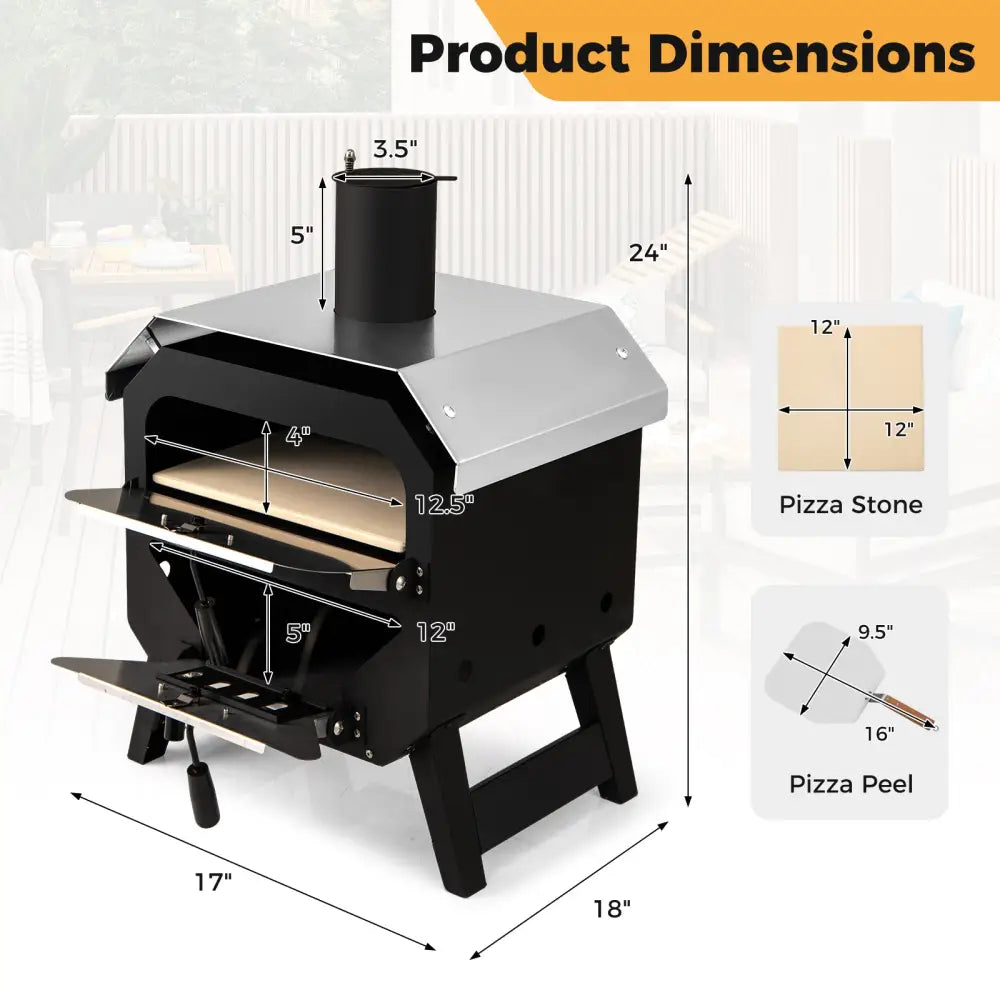 12 Inch Outdoor Pizza Oven with Pizza Stone for Patio Backyard Camping BBQ-Black - Black - Outdoor Grills