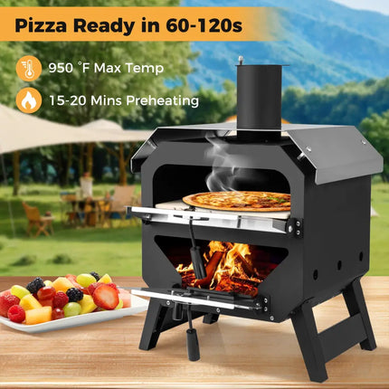 12 Inch Outdoor Pizza Oven with Pizza Stone for Patio Backyard Camping BBQ-Black - Black - Outdoor Grills